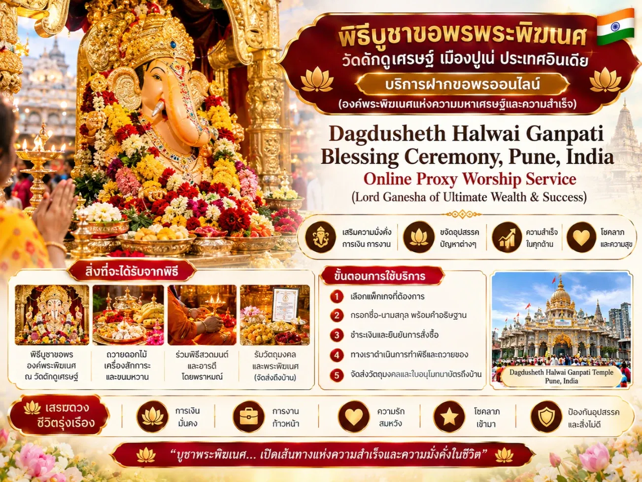 บริการขอพรฝากถวายออนไลน์ พระพิฆเนศ ดักดูเศรษฐ์ เมืองปูเน่ อินเดีย (เสริมมหาเศรษฐีและความสำเร็จ)