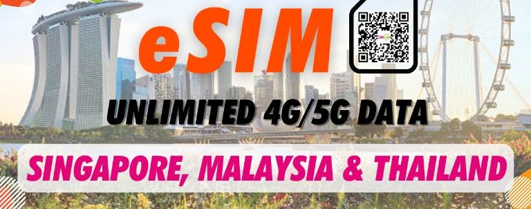 Singapore, Malaysia & Thailand Unlimited Data 4G eSIM Roaming Data (QR Code Delivered via Email)